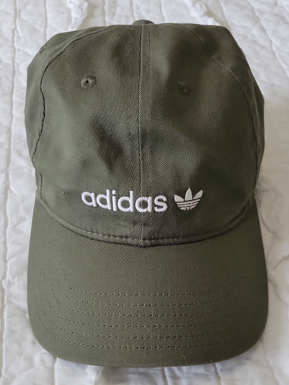 adidas Hat Olive Green & White Trefoil Logo Adjustable NWOT